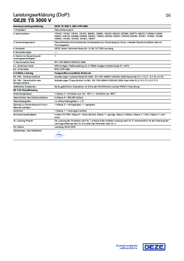 GEZE TS 3000 V - Declaration of performance
