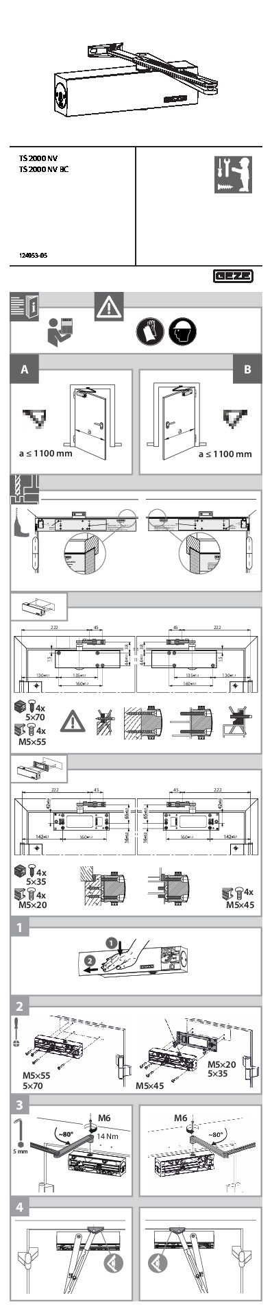 Installation instructions GEZE TS 2000 NV / 2000 NV BC