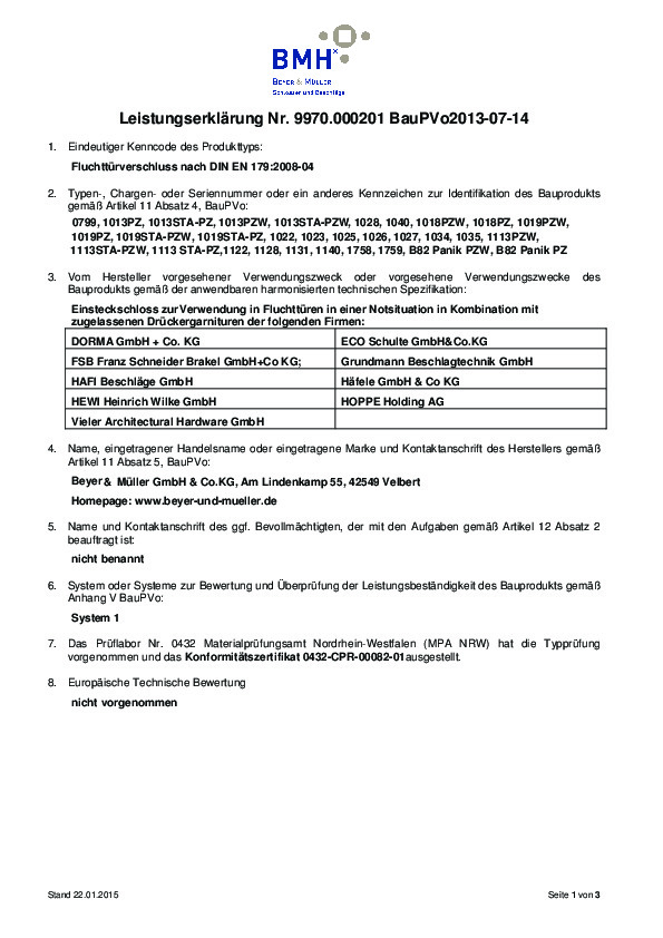 Declaration of performance 9970.000201 DE