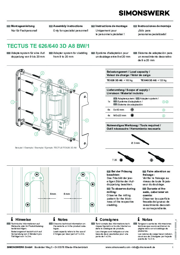 Assembly instructions for TECTUS TE 626 / 640 3D A8 angle