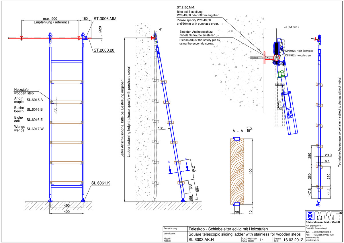SL.6003.AK MWE AKZENT TELESKOP sliding ladder with wooden steps - technical information