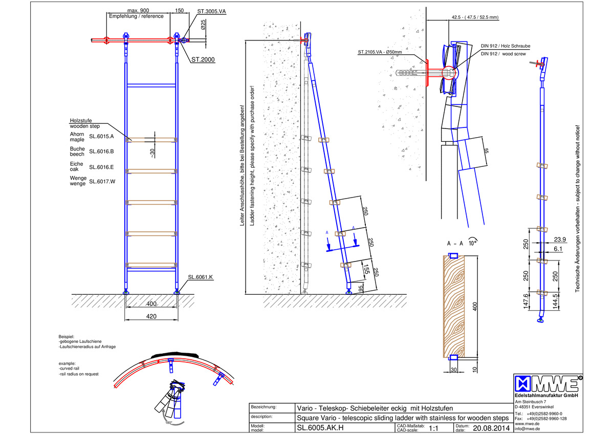 SL.6005.AK MWE AKZENT TELEVARIO sliding ladder with wooden steps - technical information