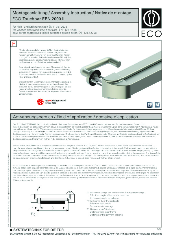 ECO Touchbar EPN 2000 II - Assembly instruction for wooden/metal doors (DE/EN/FR)