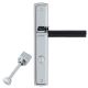 ELLE PELLE handle set with backplates WC 233NT, polished chrome+black leather
