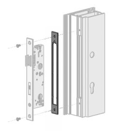9696 priekinio užraktų įdėklas 24x3x245 mm, rėminėms durų spynoms su 6 mm aukščio