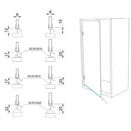 Apatinis dušo kabinos sandariklio profilis su lašelių nukreipimu 135°