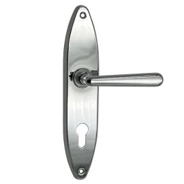 Latvijā ražots durvju rokturis ANNA 37835/C ar PZ uzlikām, pulēti hromēts