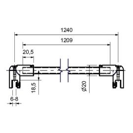 Stabilisation rod for shower 1240 mm - round profile, glass/glass