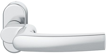 Handle for framed doors without spindle on oval rose, 8 mm. st. steel