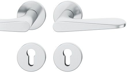 Handle set on round roses PZ, door thickness 39-58 mm, stainless steel matt