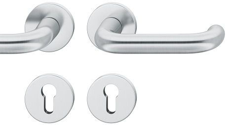 Handle set on round roses PZ, door thickness 39-58 mm, stainless steel matt