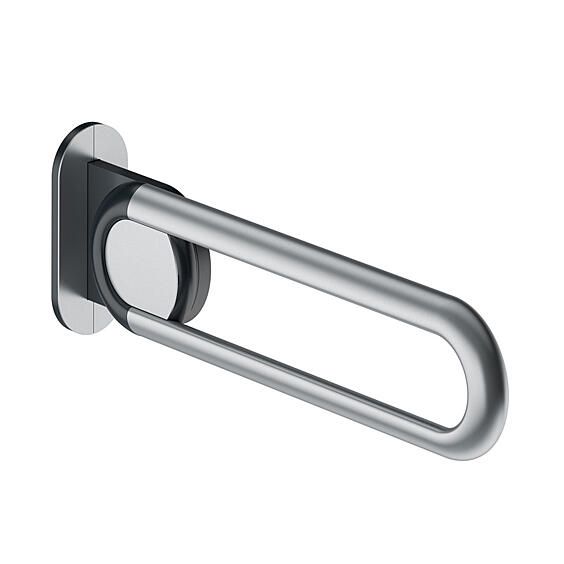 Drop-down support rail 600mm, oval support plate, matt st. steel, left