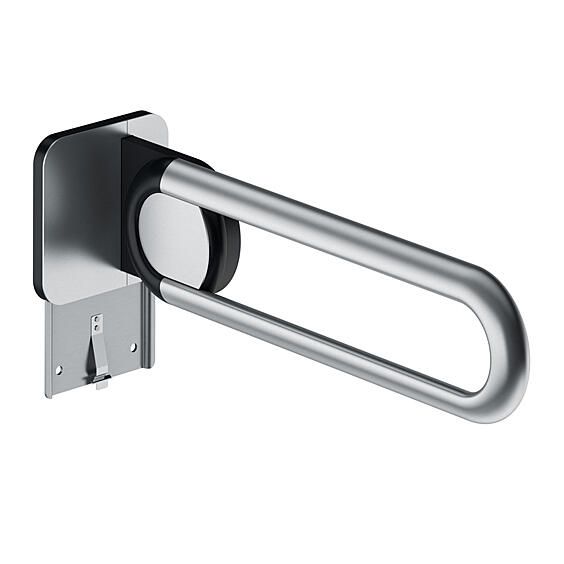 Drop-down support rail 600mm, A-flex mounting plate, matt st. steel, left