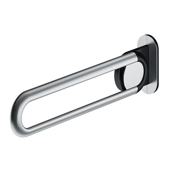 Drop-down support rail 700mm, oval support plate, matt st. steel, right