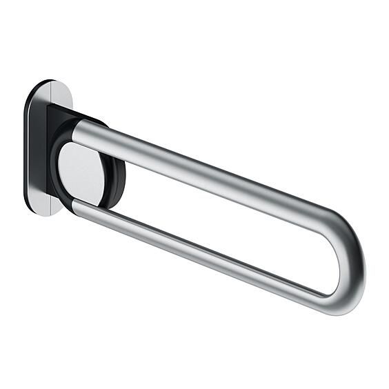 Drop-down support rail 700mm, oval support plate, matt st. steel, left