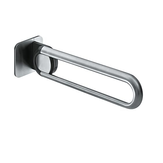 Drop-down support rail 850mm, square support plate w rounded corners, matt st. steel, left