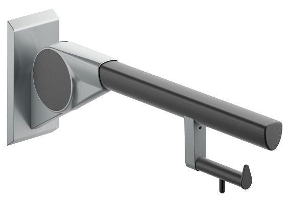 Drop-down support rail 600mm with toilet roll holder, anthracite/aluminium grey