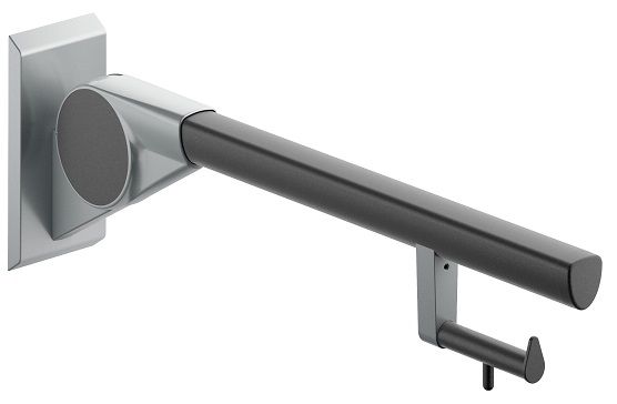 Drop-down support rail 700mm with toilet roll holder, anthracite/aluminium grey