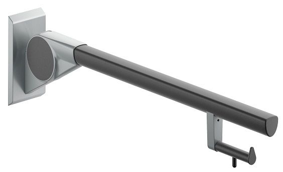 Drop-down support rail 850mm with toilet roll holder, anthracite/aluminium grey