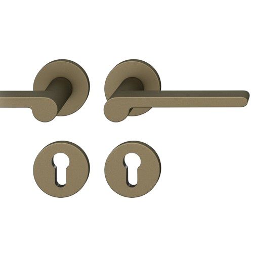 Rankenos rinkinys ant apvalių rozečių PZ, durų storis 39-58 mm, vidutinio tamsumo bronzos tonas S5