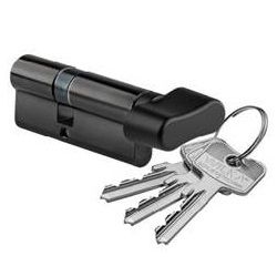 1405 A profile cylinder with knob, size P60-50 mm, 3 keys, certified acc. to EN1303/EN1627, black, WILKA