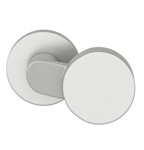 Offset handle knob, fixed, on round rose, aluminium F1
