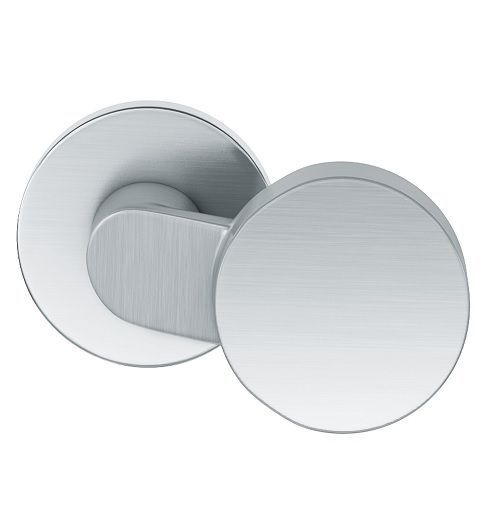 Offset handle knob, fixed, on round rose, stainless steel