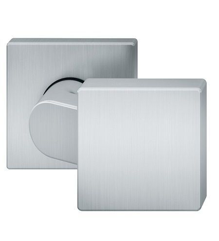Offset handle knob, fixed, on angular rose, stainless steel