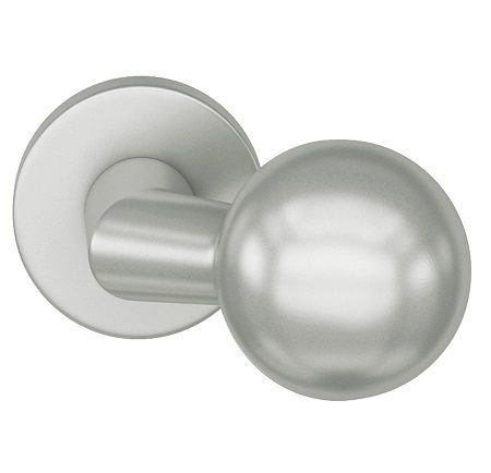 Offset handle knob, fixed, on round rose, aluminium F1