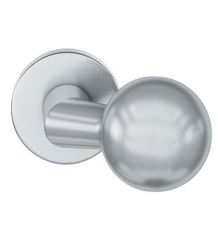 Offset handle knob, fixed, on round rose, stainless steel