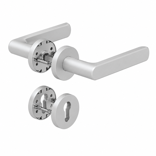 8115 PREMIUM FS fire safety door handle set with roses PZ, 9mm, aluminium F1