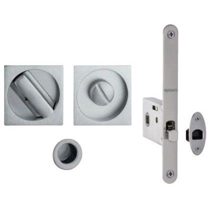 Square pair sliding door plates with WC turn and mortise lock, satin chrome (15)
