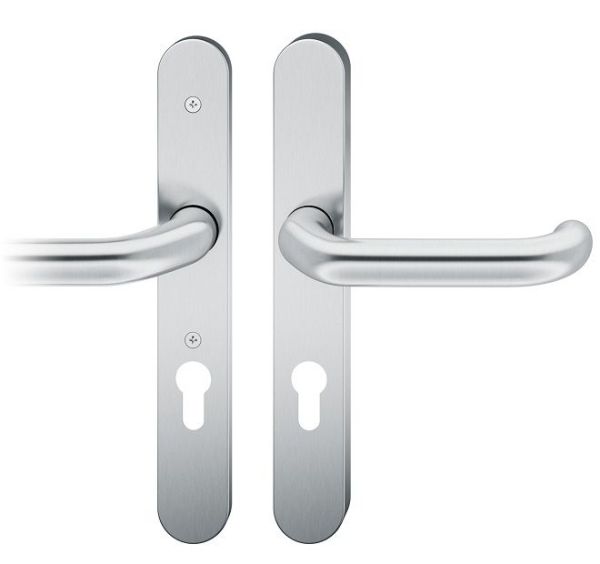 Security backplate set with handles for narrow doors, handle/handle, PZ 92, stainless steel
