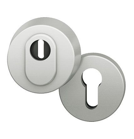 Security rose 14mm with cylinder security disc + strike rose 1735, aluminium F1