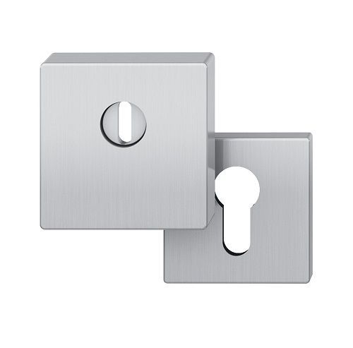 Square-shaped security rose with cylinder security disc + strike rose 1704, stainless steel