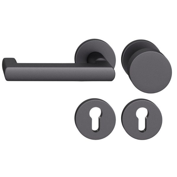 FSB 79 1031 durų rankenėlės komplektas su PZ apvaliomis rozetėmis priešgaisrinėms avarinėms durims, matinės juodos S8, KAIRĖ