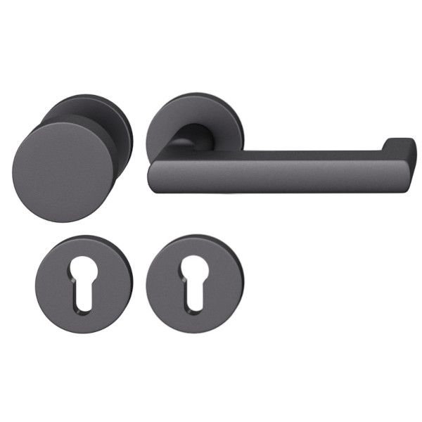 FSB 79 1031 durų rankenėlės komplektas su PZ apvaliomis rozetėmis priešgaisrinėms avarinėms durims, matinės juodos S8, DEŠINĖ