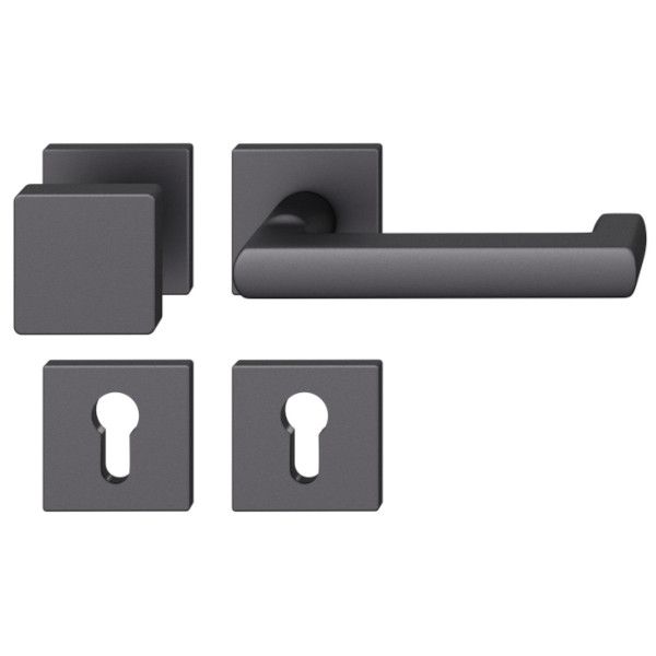 FSB 79 1031 durų rankenėlės komplektas su PZ kvadratinėmis rozetėmis priešgaisrinėms avarinėms durims, matinės juodos S8, DEŠINĖ