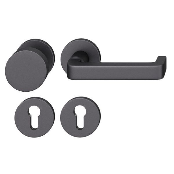FSB 79 1134 door knob set with PZ round roses for fireproof emergency doors, matt black S8,RIGHT