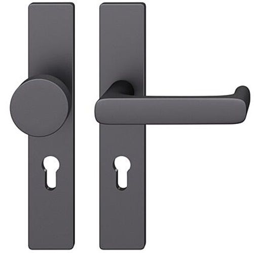 FSB 79 1290 door knob set with backplates for fireproof emergency doors, PZ 92mm, aluminium matt black S8,RIGHT