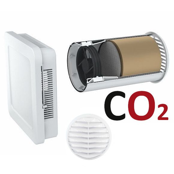 AEROTUBE WRG SMART sieninis ventiliatorius su elektros spyna ir CO2 jutikliu, įskaitant oro groteles, PVC, baltas