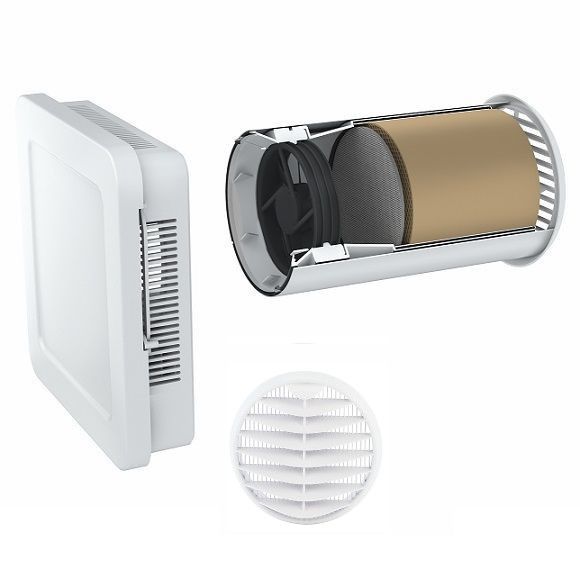 AEROTUBE WRG SMART sieninis vėdinimo įrenginys su rankiniu užraktu, oro grotelėmis, baltas