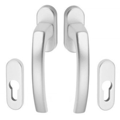 Handle/oval rose set for balcony doors, F12 white