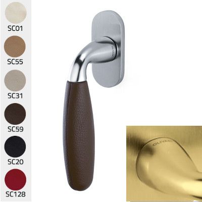 CLUB K181B window handle, gold tone PVD satin + Frau® leather (TV)
