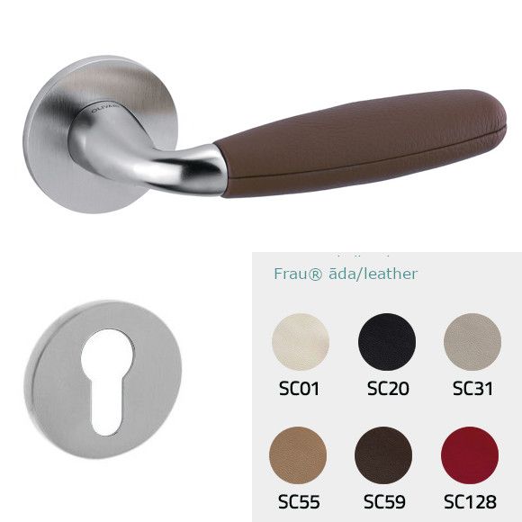 CLUB M181B handle/rose set, PZ, chrome-plated satin + Frau® leather (MV)