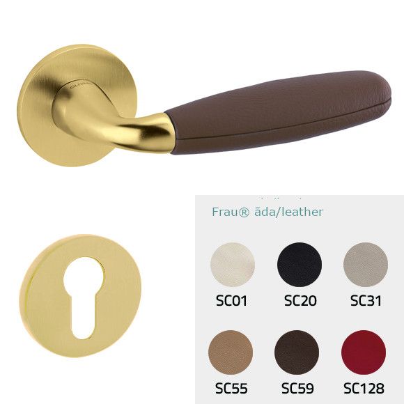 CLUB M181B handle/rose set, PZ, gold tone PVD satin + Frau® leather (TV)