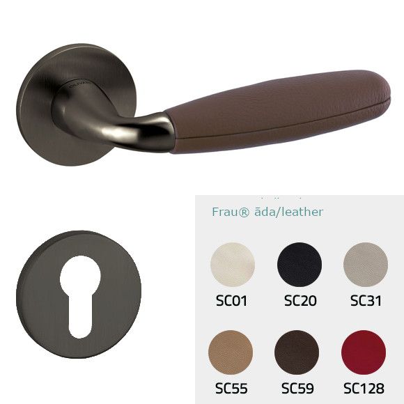 CLUB M181B handle/rose set, PZ, anthracite PVD satin + Frau® leather (UV)