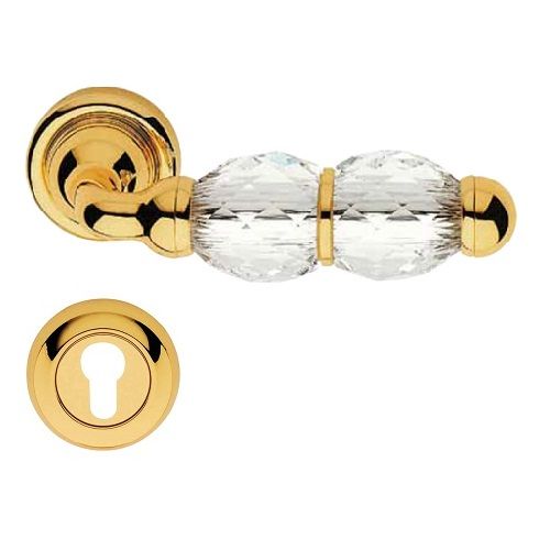 CRYSTAL handle set with roses 103 PZ, brass gold-plated with crystals
