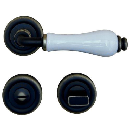 DALIA handle set with roses 103 WC, matt bronze + white porcelain