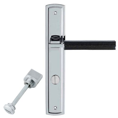 ELLE PELLE handle set with backplates WC 233NT, polished chrome+black leather